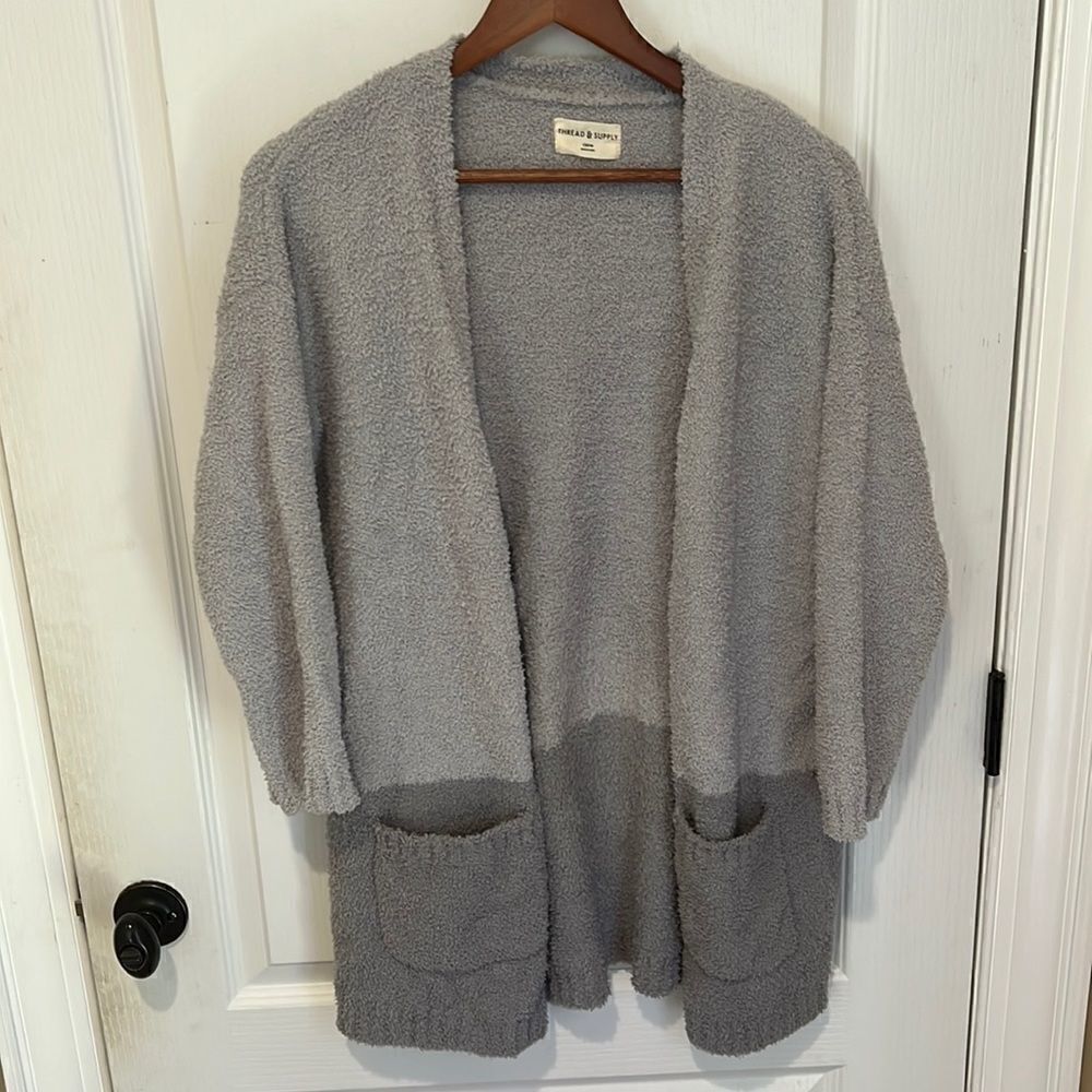 New Thread & Supply gray fuzzy cardigan